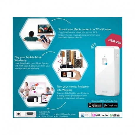 Adaptateur D-Link MirrorStreamer TV pour l'affichage sans fil avec DLNA DMR, Miracast, MirrorOp