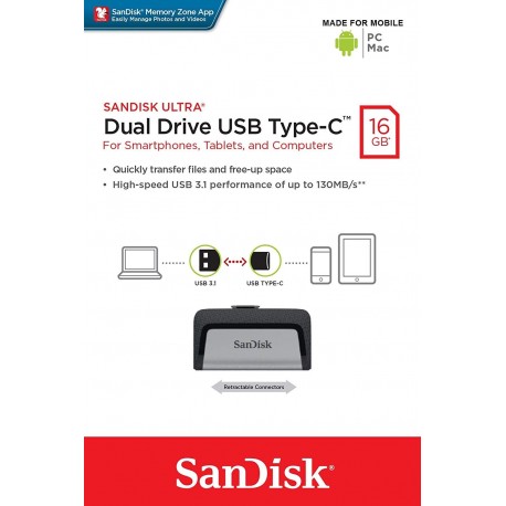 SANDISK ULTRA DUAL DRIVE USB TYPE-C 16 GO